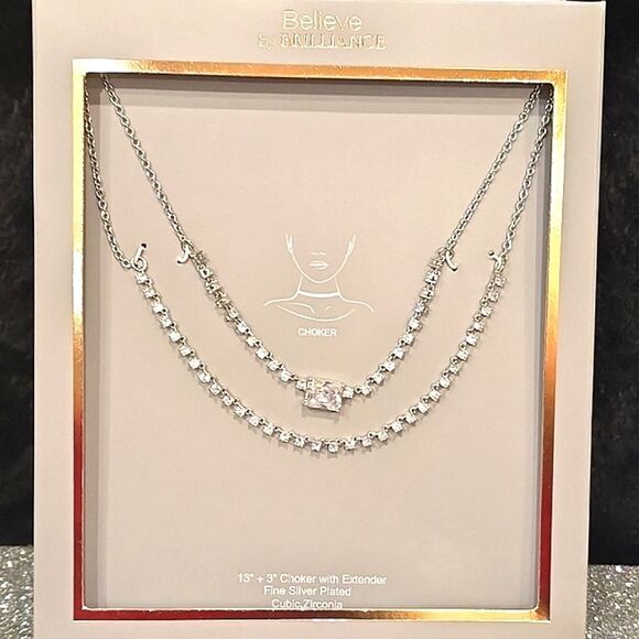 Believe By Brilliance Fine Silver Plated CZ Choker Necklace - Picture 5 of 7